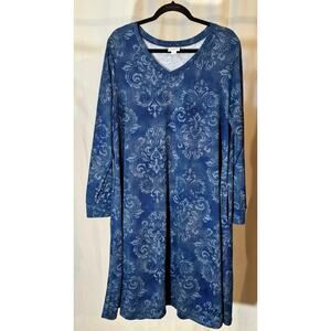 Lularoe Blue Paisley Swing Dress XL Long Sleeve V Neck Flowy A-Line NWT